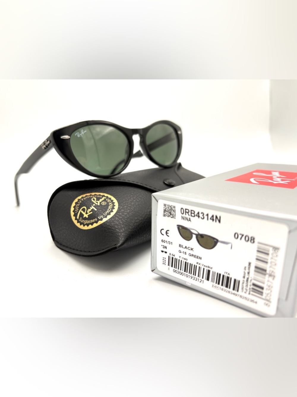Ray-Ban Nina RB4314n Black Cat-Eye Sunglasses 901/31 Green G-15 54-140 w/Case - Picture 3 of 11